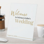 水平ホワイト金ゴールドエレガントなウェディングウェルカムサイン 台座サイン (インサイチュ)