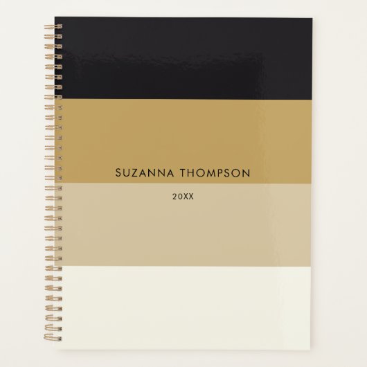 水平モダンストライプブラックと金ゴールドの色調 プランナー手帳 (正面)