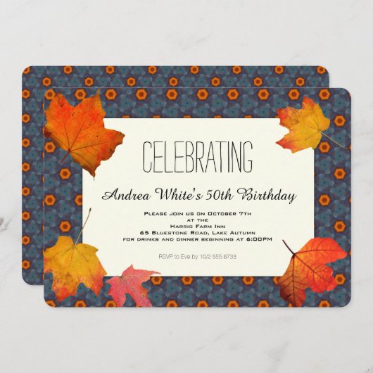 水平モダン秋バースデーパーティ招待状 招待状 (正面/裏面)