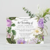水平ラベンダーパープルアイボリーヴィンテージフローラ 招待状 (スタンド正面)