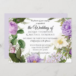 水平ラベンダーパープルアイボリーヴィンテージフローラ 招待状