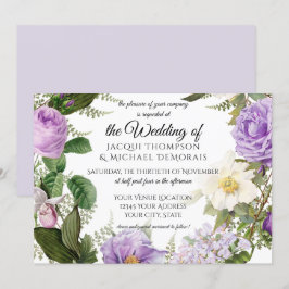 水平ラベンダー パープル アイボリー ヴィンテージ フラワー 招待状