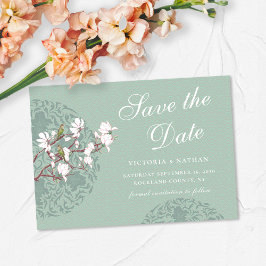 水平ヴィンテージセージ緑Chinoiserie マグネット招待状