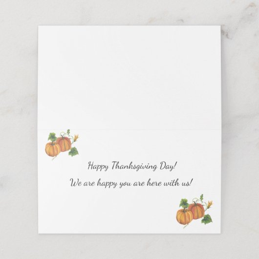 水平感謝祭の折り畳み座席表 プレイスカード (外部開封)