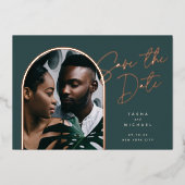 水平箔アーチ |写真の保存日付 箔招待状 (正面)