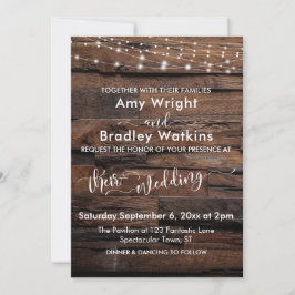 水平素朴木材と軽いストリン結婚グ 招待状