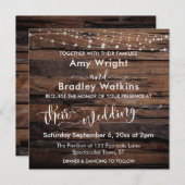 水平素朴木材と軽いストリン結婚グ 招待状 (正面/裏面)