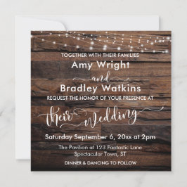 水平素朴木材と軽いストリン結婚グ 招待状