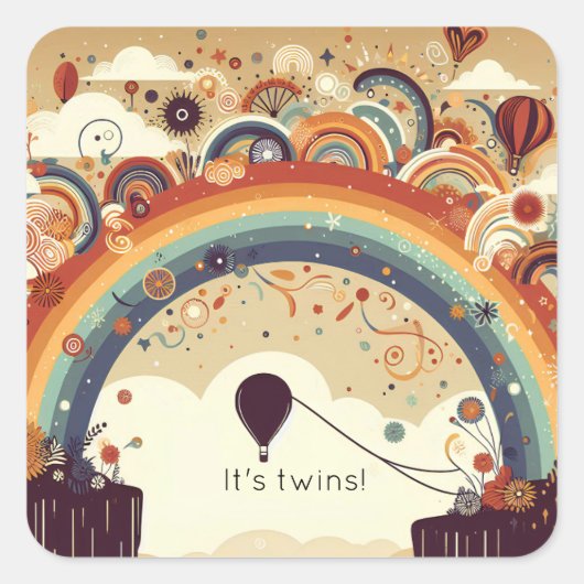 水平線に浮かぶバルーン スクエアシール (正面)