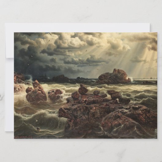 水平線に船が浮かぶ沿岸の風景 カード (正面)