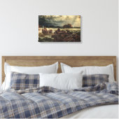 水平線に船が浮かぶ沿岸の風景 キャンバスプリント (インサイチュ (寝室))