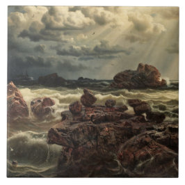 水平線に船が浮かぶ沿岸の風景 タイル