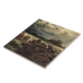 水平線に船が浮かぶ沿岸の風景 タイル (側面)