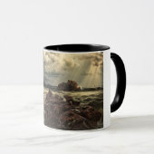 水平線に船が浮かぶ沿岸の風景 マグカップ (正面右)