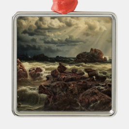 水平線に船が浮かぶ沿岸の風景 メタルオーナメント