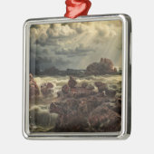 水平線に船が浮かぶ沿岸の風景 メタルオーナメント (左)