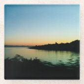 水平線の水彩写真 ガラスコースター (正面)