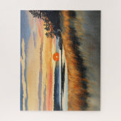 水平線を渡る穏やかな夕暮れ ジグソーパズル (縦)