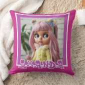 水平薄紫ストライプピンク水玉模様 クッション (ブランケット)