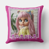 水平薄紫ストライプピンク水玉模様 クッション (裏面)