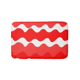 水平赤と白波模様 バスマット