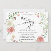 水平赤面バラリース茎葉水彩 招待状 (正面)