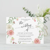 水平赤面バラリース茎葉水彩 招待状 (スタンド正面)