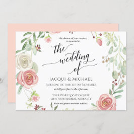 水平赤面バラリース茎葉水彩 招待状