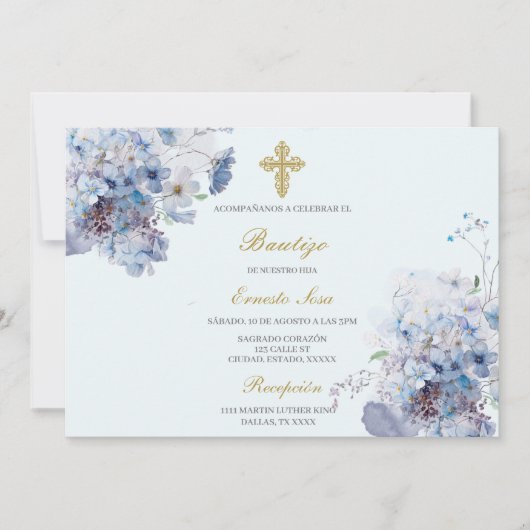 水平青色花バプテスマスペインの 招待状 (正面)
