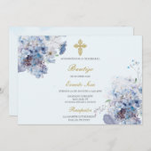 水平青色花バプテスマスペインの 招待状 (正面/裏面)