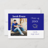 水平青色(写真3x5卒業発表あり) 招待状 (正面)