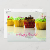 水平"ハッピーイースター"カップケーキ シーズンポストカード (正面/裏面)