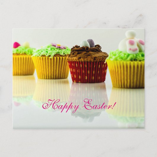 水平"ハッピーイースター"カップケーキ シーズンポストカード (正面)