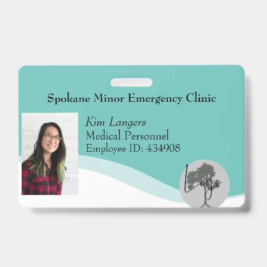 水平IDラニヤードバッジ汎用ティール（緑がかった色） バッジ (Front)