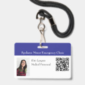 水平ID写真とQRコードバッジブルー バッジ (正面（ネックストラップ付）)