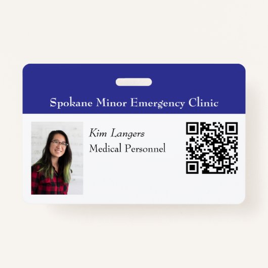 水平ID写真とQRコードバッジブルー バッジ (正面)