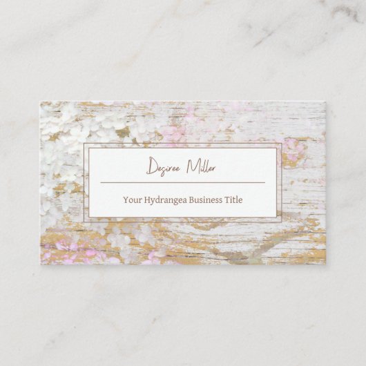 水彩あじさいフローラ白金ゴールド木目 名刺 (正面)