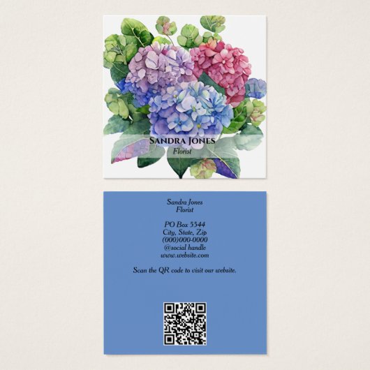 水彩あじさい名刺 (正面&裏面)