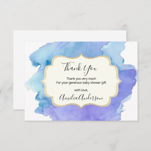 水彩ありがとう青い白い少年のベビーシャワー 招待状 (正面/裏面)