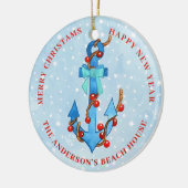 水彩いかりクリスマスライトボウ航海の セラミックオーナメント (左)