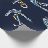 水彩いかりネイビーブルー ラッピングペーパー (角)