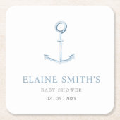 水彩いかりブルー航海のビーチベビーシャワー スクエアペーパーコースター (正面)