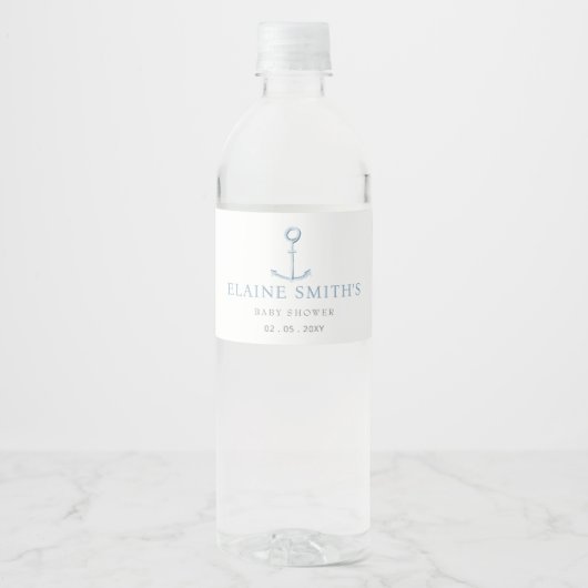 水彩いかりブルー航海のビーチベビーシャワー ペットボトルラベル (正面)