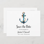 水彩いかり日付を保航海の存結婚する 案内ポストカード (正面/裏面)