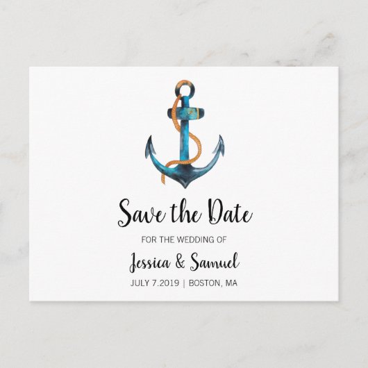 水彩いかり日付を保航海の存結婚する 案内ポストカード (正面)