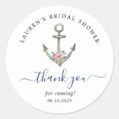 水彩いかり航海のブライダルシャワーありがとう ラウンドシール (正面)