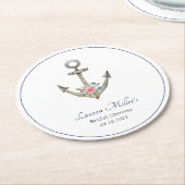 水彩いかり航海のブライダルシャワー ラウンドペーパーコースター (アングル)