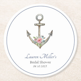 水彩いかり航海のブライダルシャワー ラウンドペーパーコースター