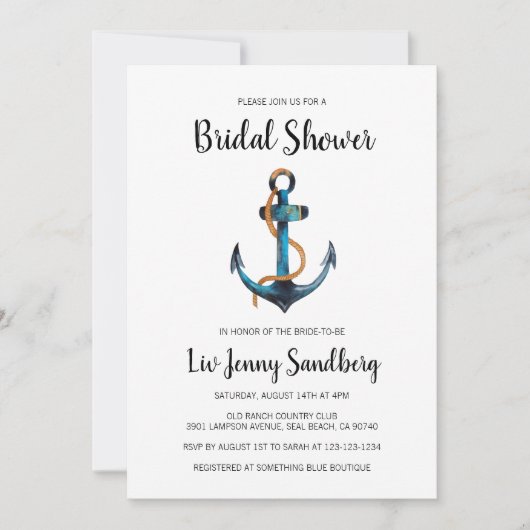 水彩いかり航海のブライダルシャワー 招待状 (正面)