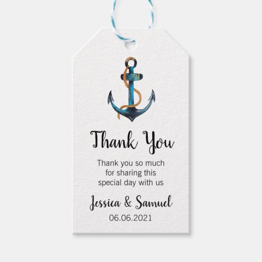 水彩いかり航海の結婚の感謝 ギフトタグ (正面)